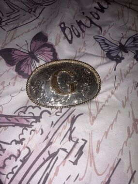 Gold and Silver Ornate 'G' Buckle - Women's Belt Accessory